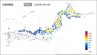 日最深積雪平年比の分布図