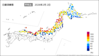 日最深積雪平年比の分布図