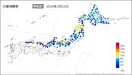 日最深積雪平年比の分布図