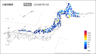 日最深積雪平年比の分布図