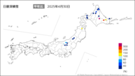 日最深積雪平年比の分布図