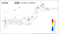 日最深積雪平年比の分布図