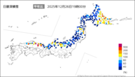 日最深積雪平年比の分布図