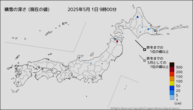 積雪の深さ（現在の値）の分布図