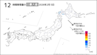5日の12時間降雪量の日最大値の分布図