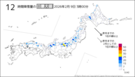 今日の12時間降雪量の日最大値の分布図