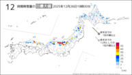 今日の12時間降雪量の日最大値の分布図