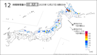 今日の12時間降雪量の日最大値の分布図