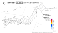 今日の6時間降雪量の日最大値の分布図