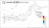 28日の72時間降雪量の日最大値の分布図