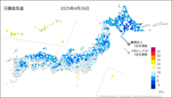 26日の最低気温の分布図