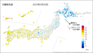 昨日の最低気温の分布図