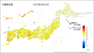 21日の最低気温の分布図