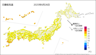 今日の最低気温の分布図