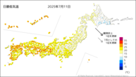 昨日の最低気温の分布図