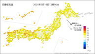 今日の最低気温の分布図