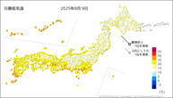 昨日の最低気温の分布図