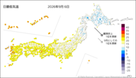 6日の最低気温の分布図
