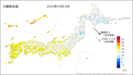 4日の最低気温の分布図
