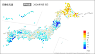 3日の最低気温平年差の分布図