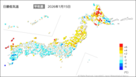 15日の最低気温平年差の分布図
