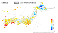今日の最低気温平年差の分布図