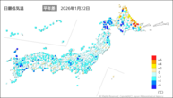 22日の最低気温平年差の分布図