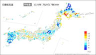 今日の最低気温平年差の分布図