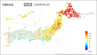 5日の最低気温平年差の分布図