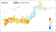 25日の最低気温平年差の分布図