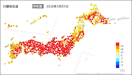31日の最低気温平年差の分布図