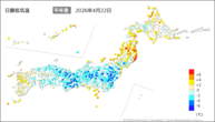 昨日の最低気温平年差の分布図