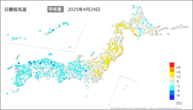 一昨日の最低気温平年差の分布図