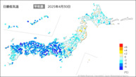 昨日の最低気温平年差の分布図