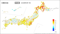 7日の最低気温平年差の分布図