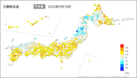 一昨日の最低気温平年差の分布図