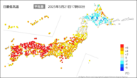今日の最低気温平年差の分布図