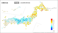 30日の最低気温平年差の分布図