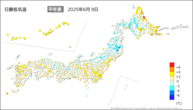 一昨日の最低気温平年差の分布図