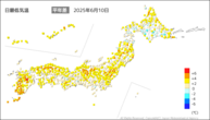 昨日の最低気温平年差の分布図