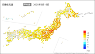 18日の最低気温平年差の分布図