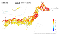 20日の最低気温平年差の分布図