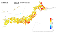22日の最低気温平年差の分布図