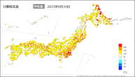一昨日の最低気温平年差の分布図