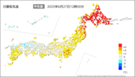 今日の最低気温平年差の分布図