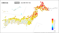 一昨日の最低気温平年差の分布図
