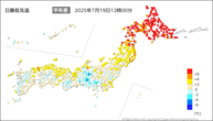 今日の最低気温平年差の分布図