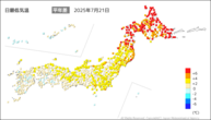 今日の最低気温平年差の分布図