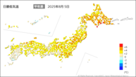 5日の最低気温平年差の分布図