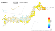 昨日の最低気温平年差の分布図
